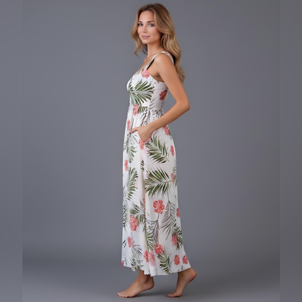 Boho Tropical Print Button Up Cami Dress - Picture 3 of 9